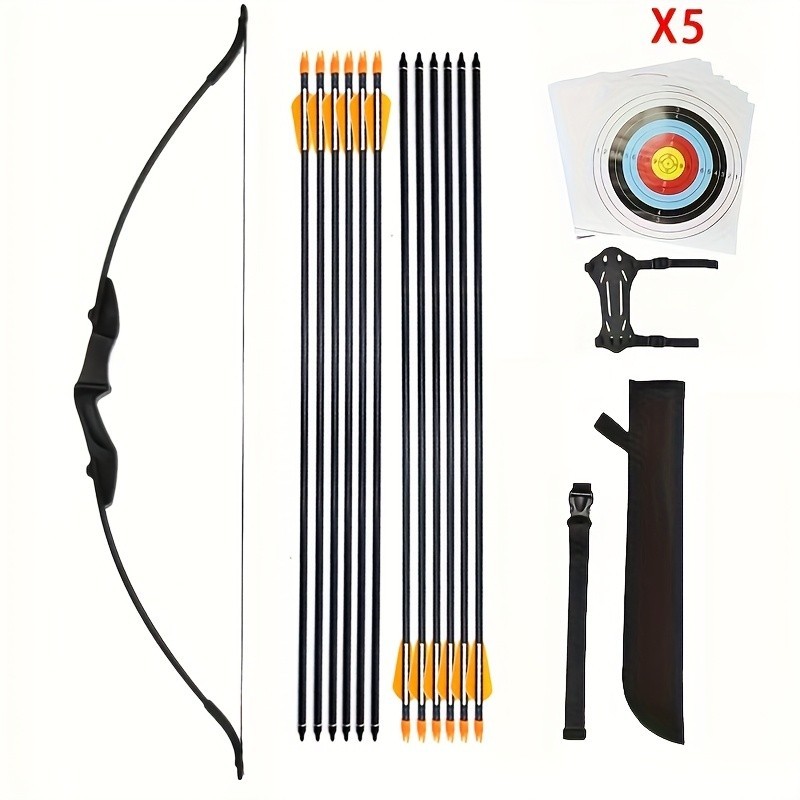 Juego de arco y flecha recurvo para mano derecha, negro, 40 libras