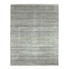 8'x10'2" Ash Gray Hand Knotted Grass Design Wool and Silk Rug R79317