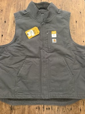 Carhartt Sherpa Lined Duck Vest Brown Loose Fit Workwear Men s S 2XL OV4277 Gray
