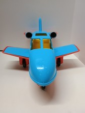 Vintage American Plastic Toys Airplane Blue RED Made in USA 11"x8"