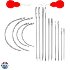 Heavy Duty Hand Sewing Needles Kit, 14 PCS with 10 Leather  4 Curved Needles...