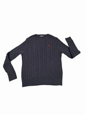 Polo Ralph Lauren Cable Knit Crewneck Sweater Navy Red Pony NWT Mens Large