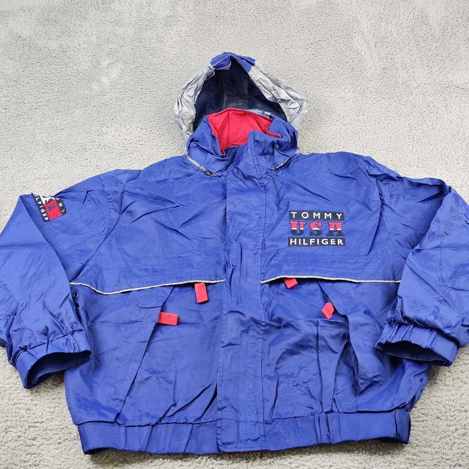 Vtg Tommy Hilfiger Jacket Mens Large Blue International Games Windbreaker USA