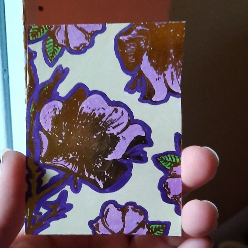 Purple Rose Shiny Card Original Signed Drawing OOAK Art  aceo mixed media 
