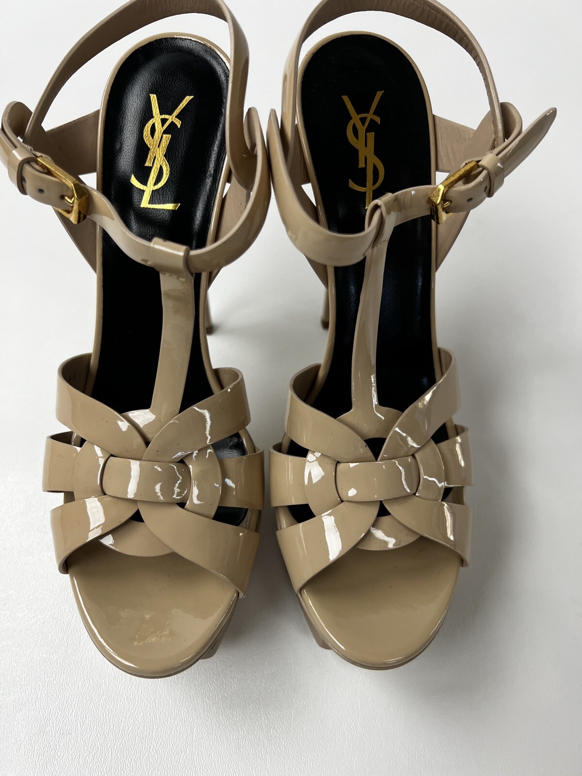 Sandalo YSL Yves Saint Laurent Tribute Patent con cinturino a T plateau taglia 40 5