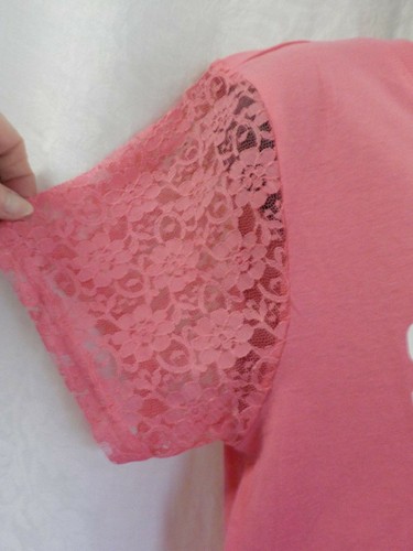 Rampage Nightgown Size M NWT Pink With Graphics 100% Cotton Short Lace Sleeves - Picture 5 of 12