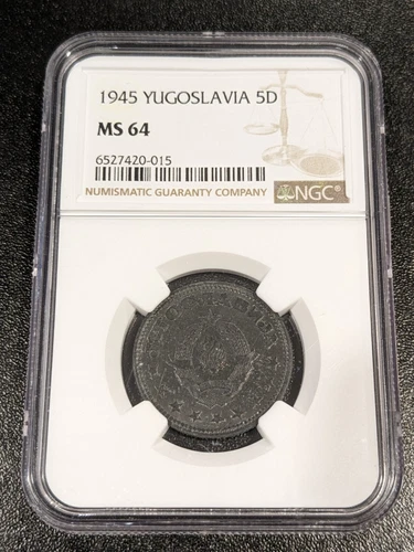 1945 MS64 Yugoslavia Zinc 5 Dinara NGC KM 28