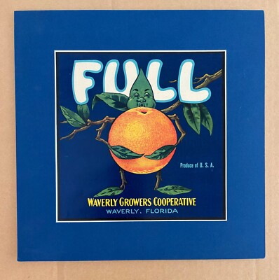 Original Vintage FULL Wavery Growers Florida  Orange Crate Label, Matted - EUC