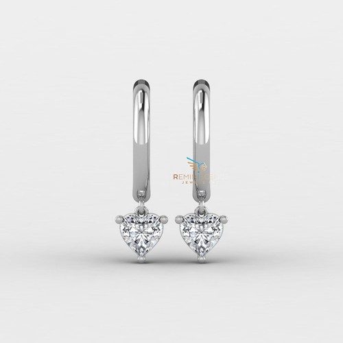 1.00 TCW Heart Cut Lab Grown Diamond 14K Gold Dangle Drop Solitaire Earrings