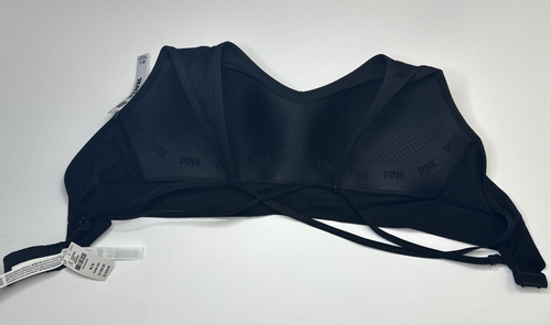 Sujetador deportivo rosa Victoria's Secret sin costuras con tiras al aire talla mediana negro NUEVO - Imagen 13 de 14