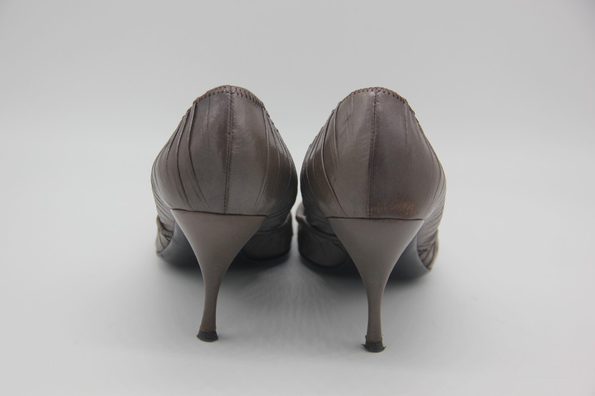 Prada Pleated Vero Cuoio Italy Women's Pointed Toe Gray