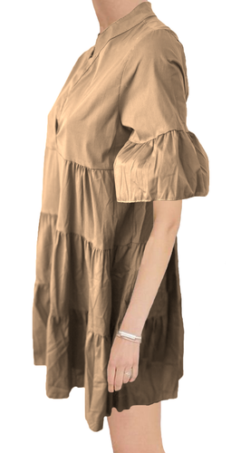 Ladies Short Sleeve Smock Dress Women Frill Layered Summer Swing MINI DRESS - Picture 15 of 15