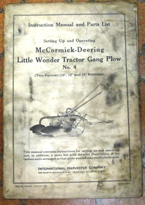 McCormick Derring Little Wonder Plow NO 4 setting up & operating manual IHFair