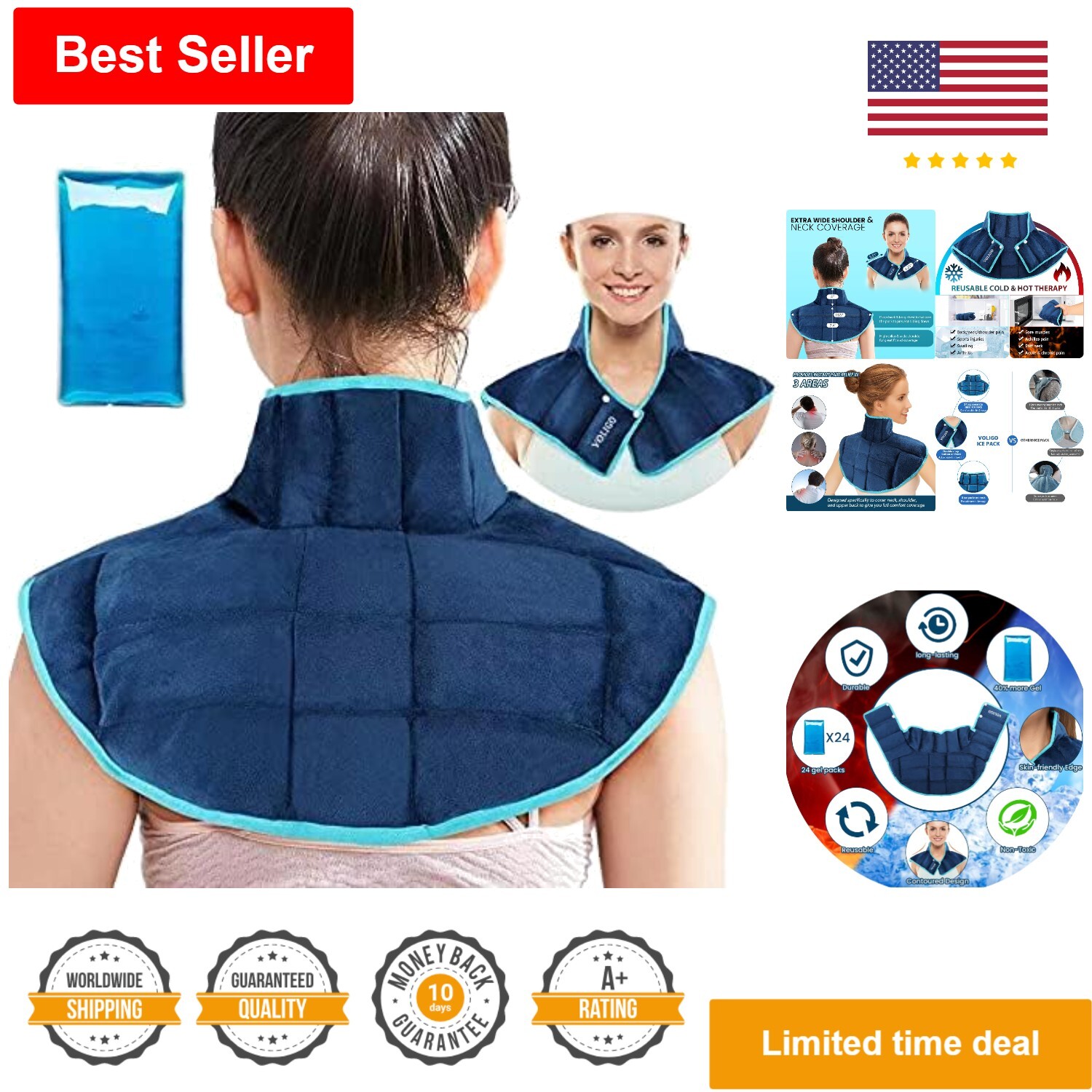 Flexible Gel Ice Pack & Microwavable Heating Pad for Hot/Cold Pain Relief
