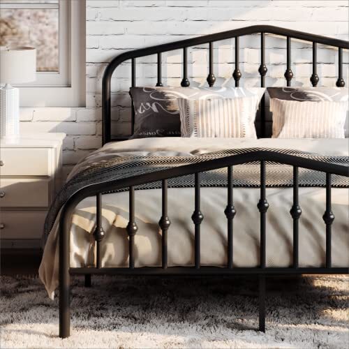 Size Metal Platform Bed Frame with Victorian Style Wrought Iron-Art Queen