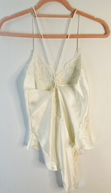 VTG 80'S NOS VENTURA SOFT WHITE SATIN&LACE ONE PIECE TEDDY*S/M
