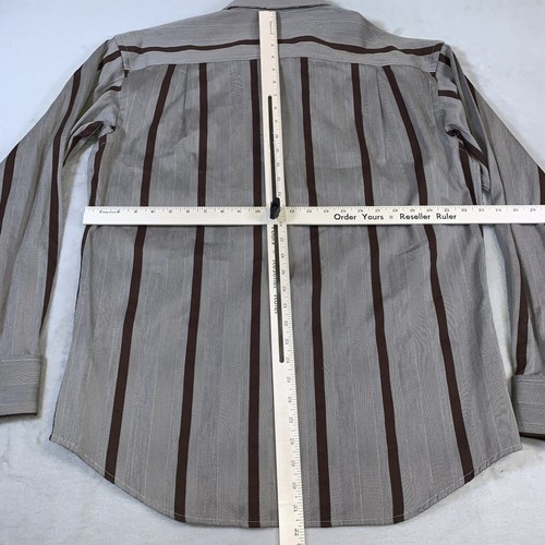 Sean John Shirt Mens Large Brown Tonal Diagonal Striped Cotton LS Button Front - Picture 14 of 16