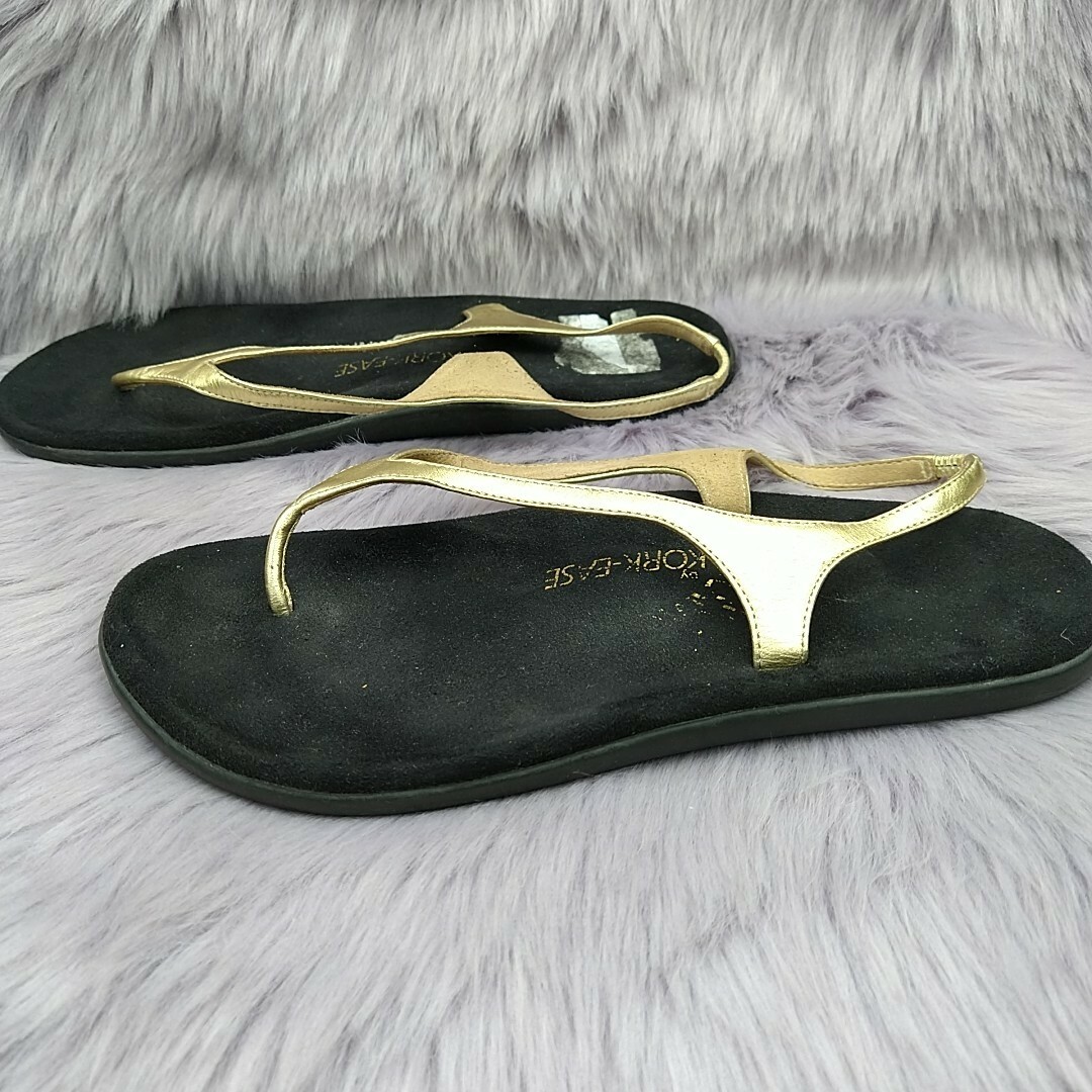 KorkEase Gold Leather Thong Slide Sandals Womens Siz… Gem