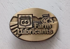 Vintage Phillips 66 Farm Lubricants Solid Brass Oval Belt Buckle Tractor Oil Gas