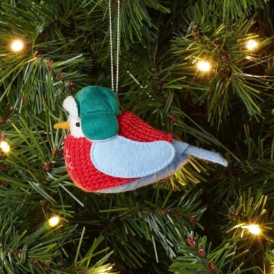 Lot of 3 Featherly Friends Fabric Bird Ornaments Snowflake Sweater Trapper Hat