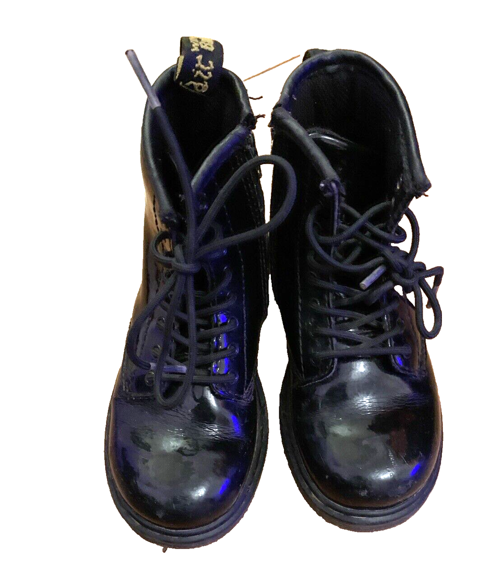 Dr Martens kids lace up/zip boots Size UK9 EU27 Black patent Children's