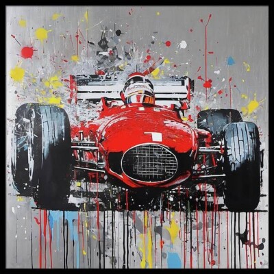 Silber Alu Edition! Rennwagen Sportauto 105x105 cm Pop Art/Street Art/Gerahmt