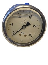 New Manometer Horizontal ( Crni / Ms) Ø 3 15/16in, 0-25 BAR G 1/2 " Steel/Brass