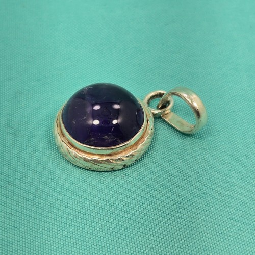 Vintage 925 Sterling Silver Purple Amethyst Round Pendant 7.1g - Picture 2 of 3