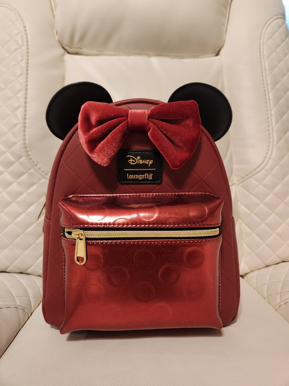 Loungefly Disney Minnie Mouse Velvet Bow Mini Backpack Burgundy