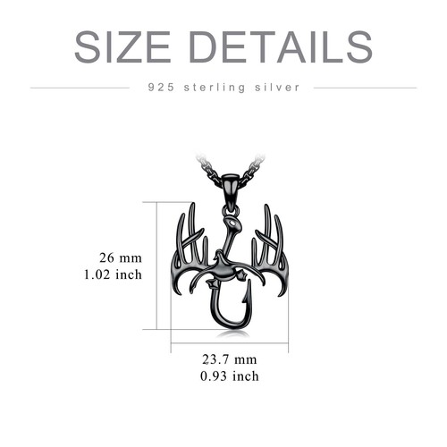 PROESS Fish Hook Necklace for Men 925 Sterling Silver Antler Duck Pendant Nec... - Picture 4 of 4