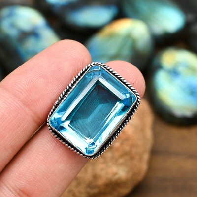 Beauty Blue Topaz Gemstone 925 Sterling Silver Handmade Ring All Size X ...
