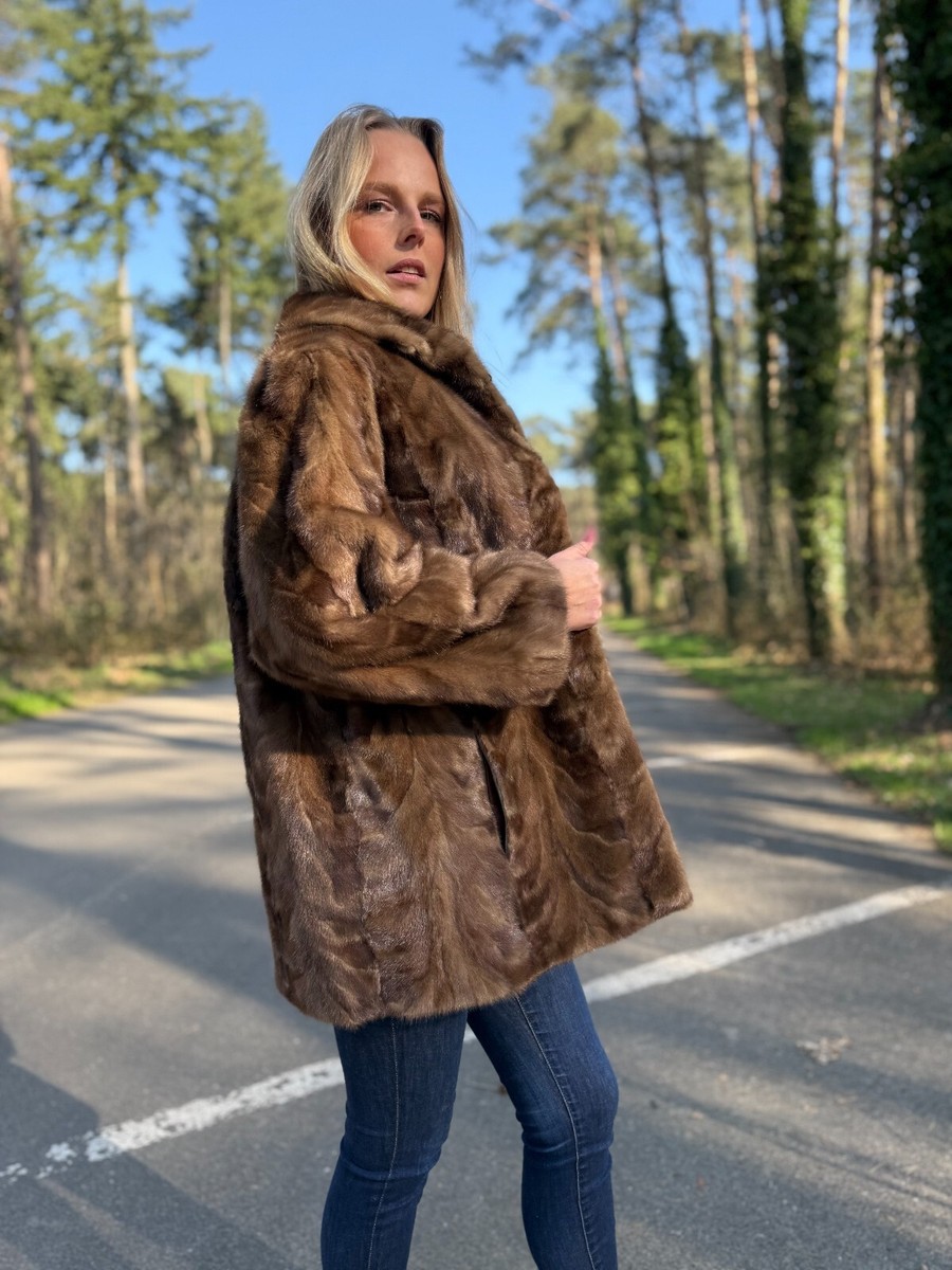 Large Pastel Mink Fur Jacket, Made of Mink Fur Pieces, Light Soft