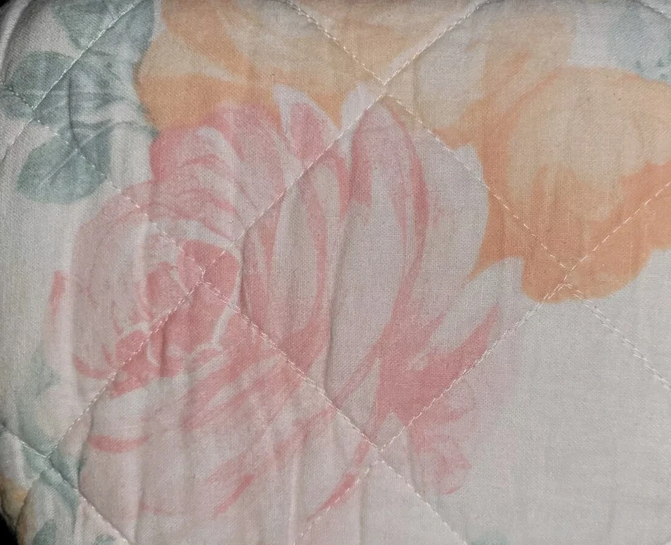 Потертый шик Rachel Ashwell King лоскутное одеяло льняной хлопок фермерский дом цветочный оранжевый зеленый - Изображение 3 из 4