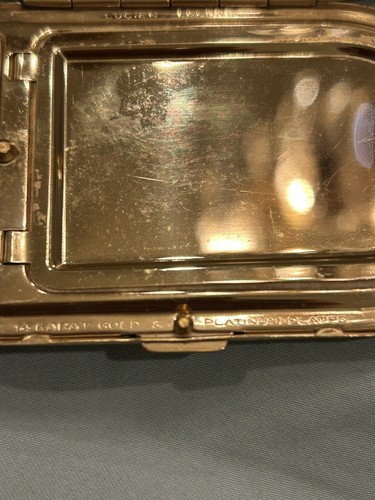 VTG. 1930's LUCIEN LELONG 14K GOLD PLATED MARKED OVAL MAKE-UP MIRROR COMPACT - Afbeelding 7 van 8