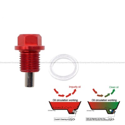 M12x1.25MM Anodized Engine Magnetic Oil Pan Drain Plug Bolt Red For NISSAN