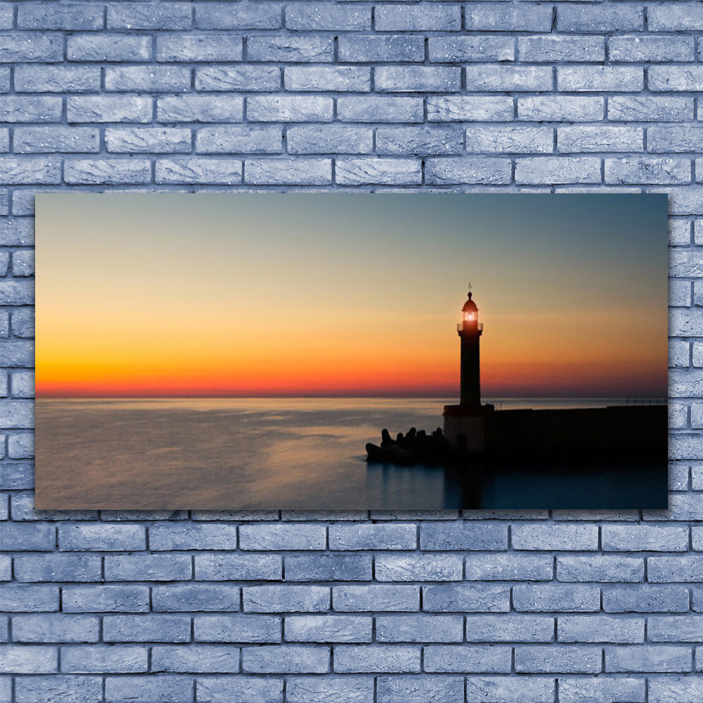 Cuadros de pared cuadros de vidrio impresión sobre vidrio 140x70 faro mar paisaje