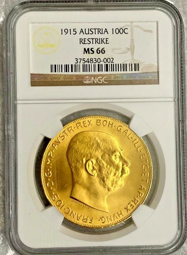 1915 Austria 100 Corona Restrike Gold Coin NGC MS 66