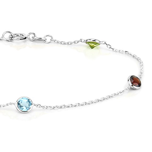 14K White Gold Round Gemstones Anklet Bracelet 9 Inches - Picture 2 of 2