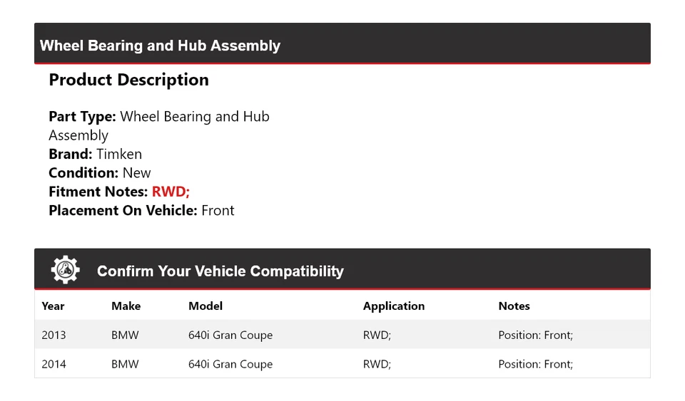 Conjunto de cojinete de rueda y buje delantero Timken para BMW 640i Gran Coupé 2013-2014 tracción trasera Foto 2 de 4