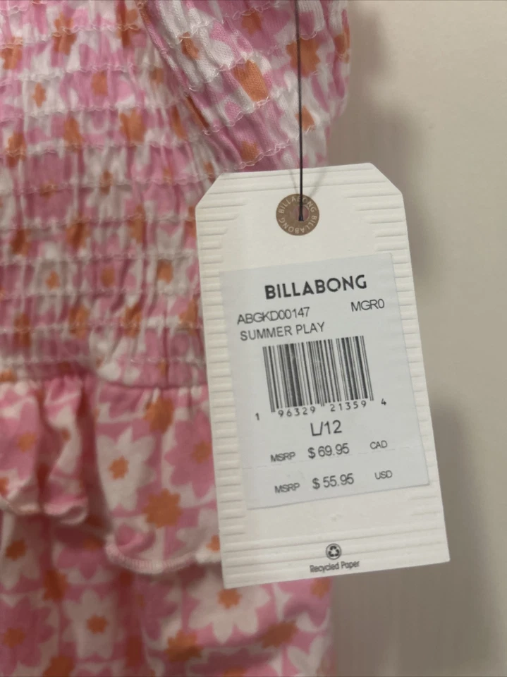 Vestido Billabong Rosa con Volantes Margarita Juego de Verano Niños Niñas Jóvenes Talla L/12 Foto 2 de 4