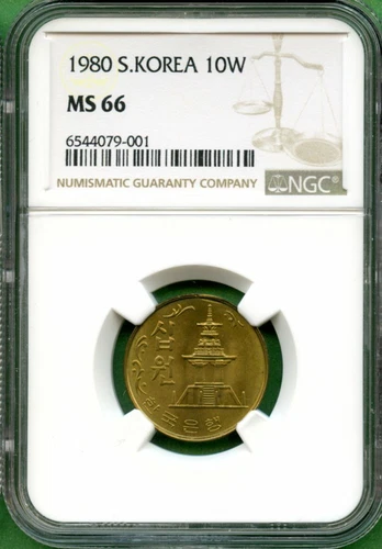 1980   KOREA  10 WON  NGC MS 66   BRASS