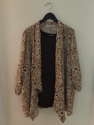 Susan Graver 2-Piece Set Printed Open Tunic + Brown Tank 3X QV