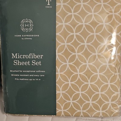 Home Expressions Twin Microfiber Sheet Set Circles Beige White Polyester