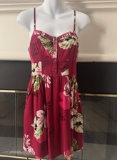 Express Dress Small Hawaiian Flower Mini Skirt Hibiscus Pockets Adjustable Strap