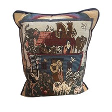 Vintage Noah  s Ark Tapestry Pillow Animal Scene Decorative Cushion