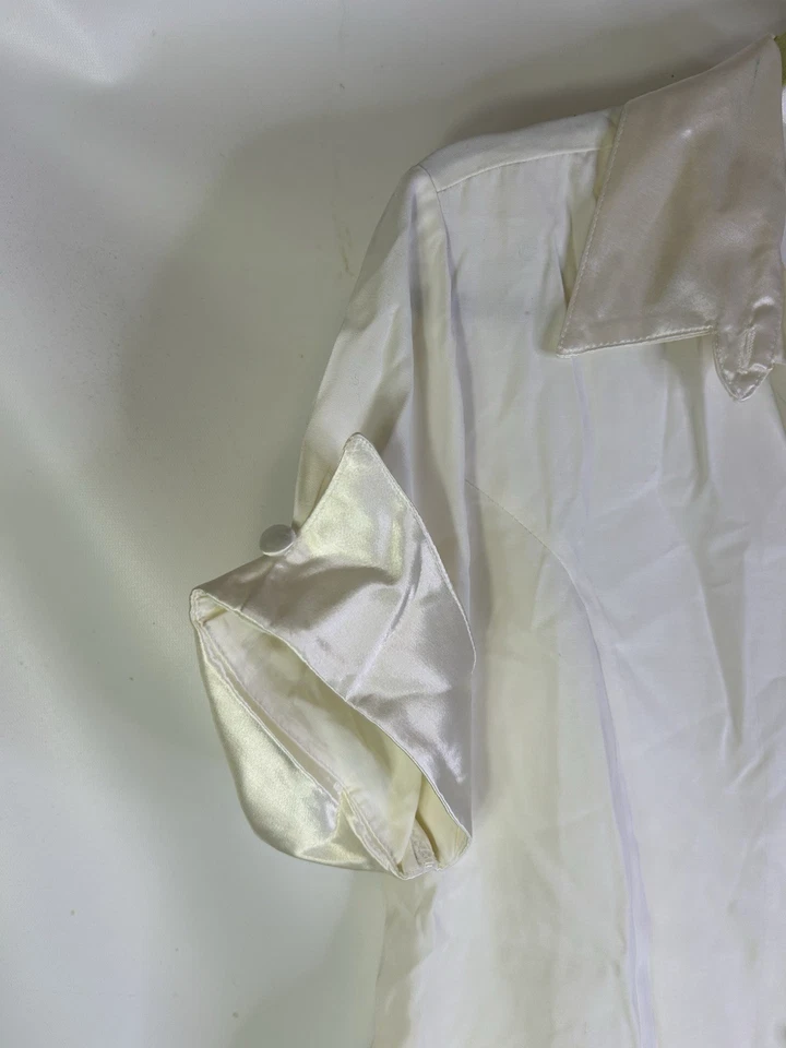 Camisa De Colección Años 90 Para Mujer Grande Cuello Satinado Puños Botón Dinero Antiguo Elegante EE. UU. Foto 4 de 4