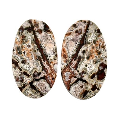 Natural Leopard Skin Jasper Pair 14.3x24.5x4.5 mm Oval Shape Gemstone LS30-04705