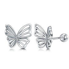 Butterfly Earrings 925 Sterling Silver Screw Back Stud Earrings for Women Hypoal