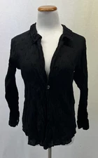 Pas De Calais Black Cotton Crinkle 1 Button Long Sleeve Blouse Top Sz. 34 (XS)