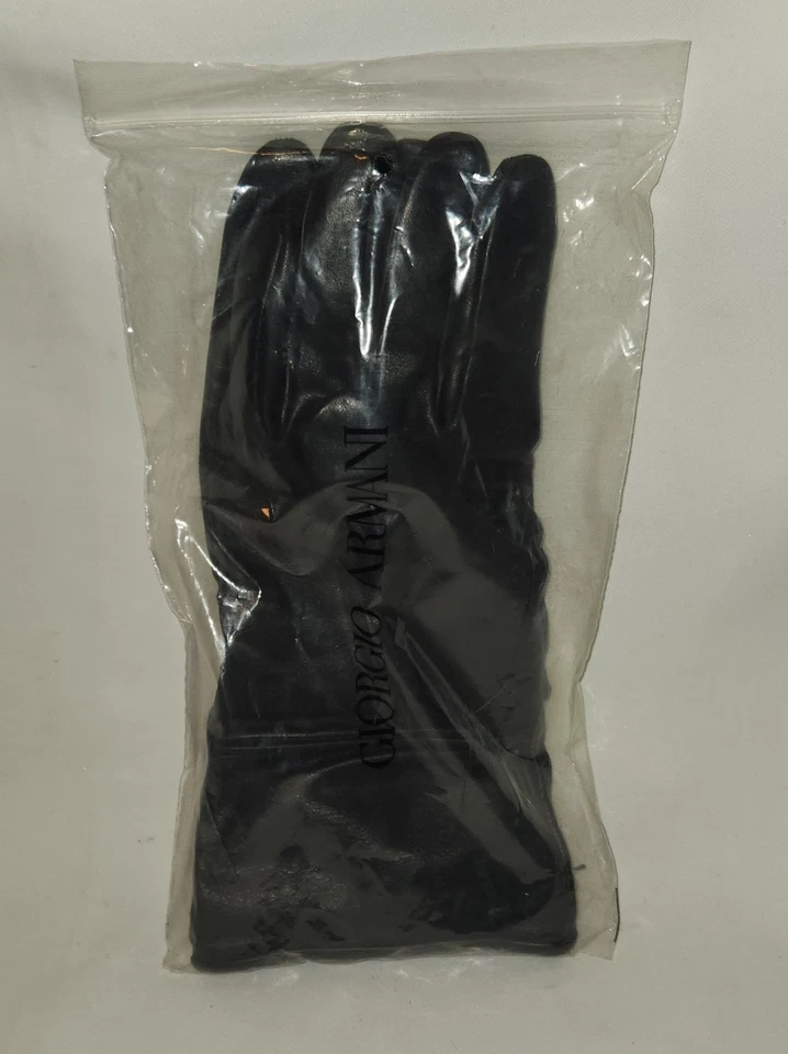 Guantes forrados largos 100 % lana Giorgio Armani LE COLLEZIONI para hombre (11,5" de largo) negros Foto 2 de 4